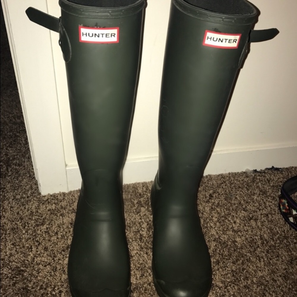 Matte olive green tall hunter boots